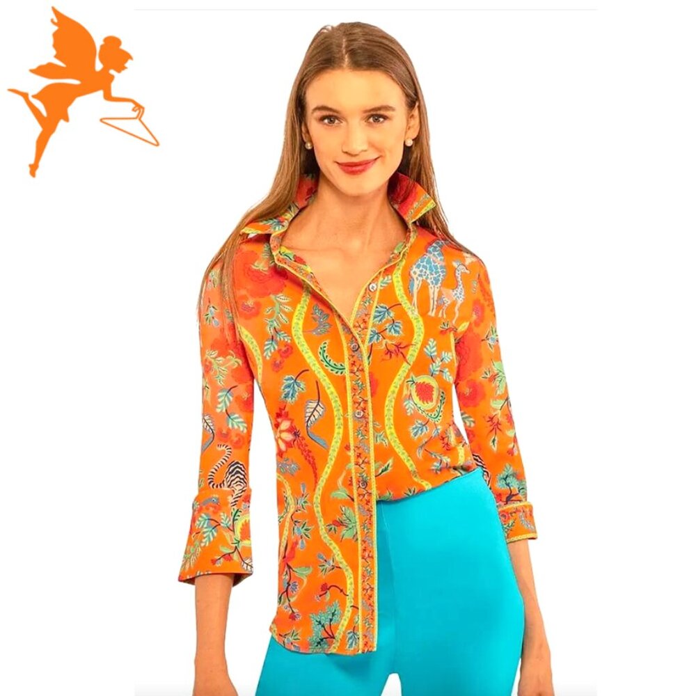 GRETCHEN SCOTT Boyfriend Button Down Shirt in Jungle Symphony